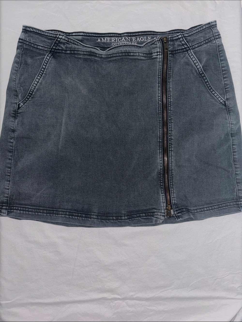 American Eagle Outfitters Washed Charcoal Zip-Front Denim Mini Skirt